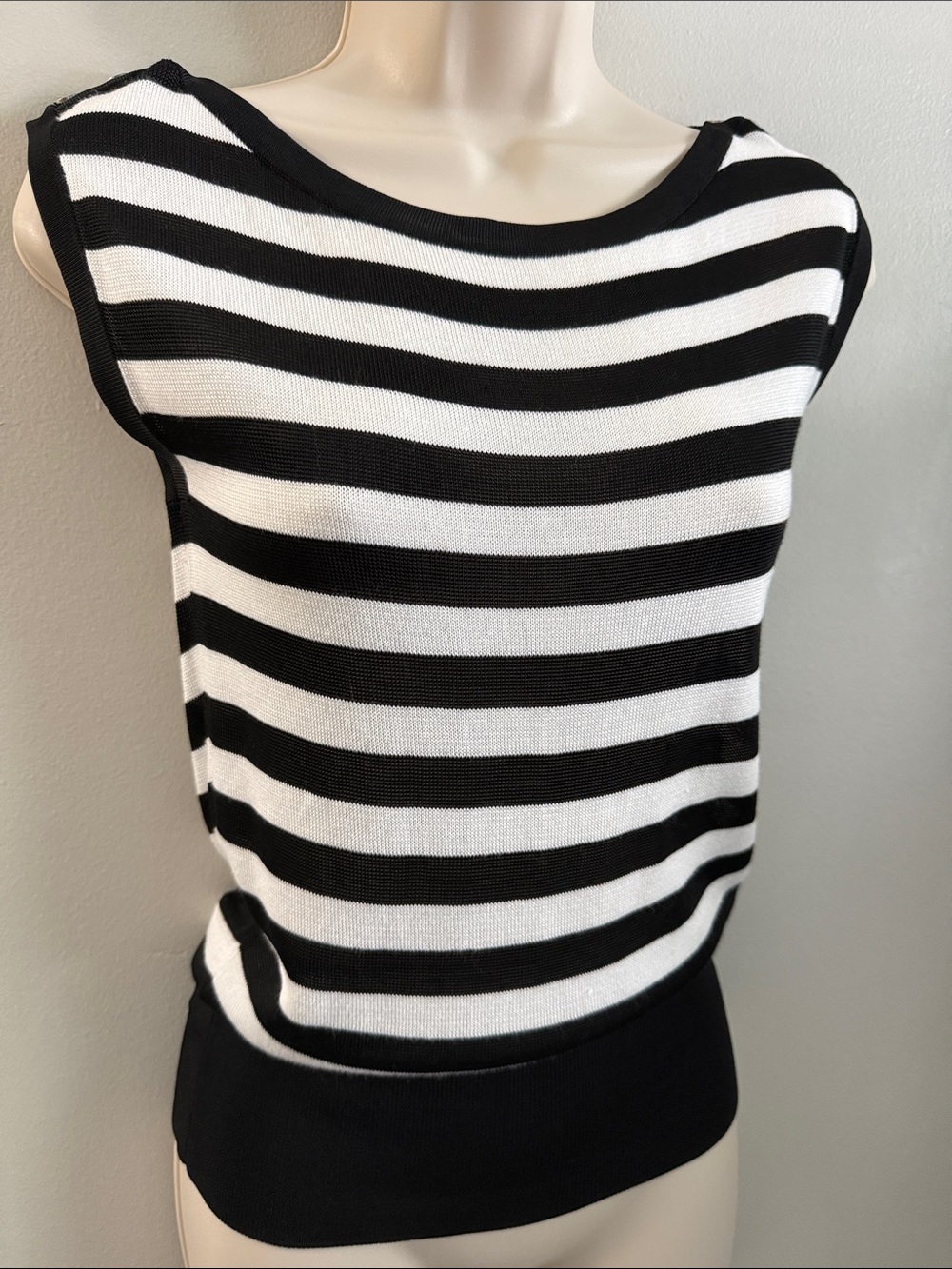 White House Black Market Black & White Striped Sleeveless Knit Top - Picture 2 of 12